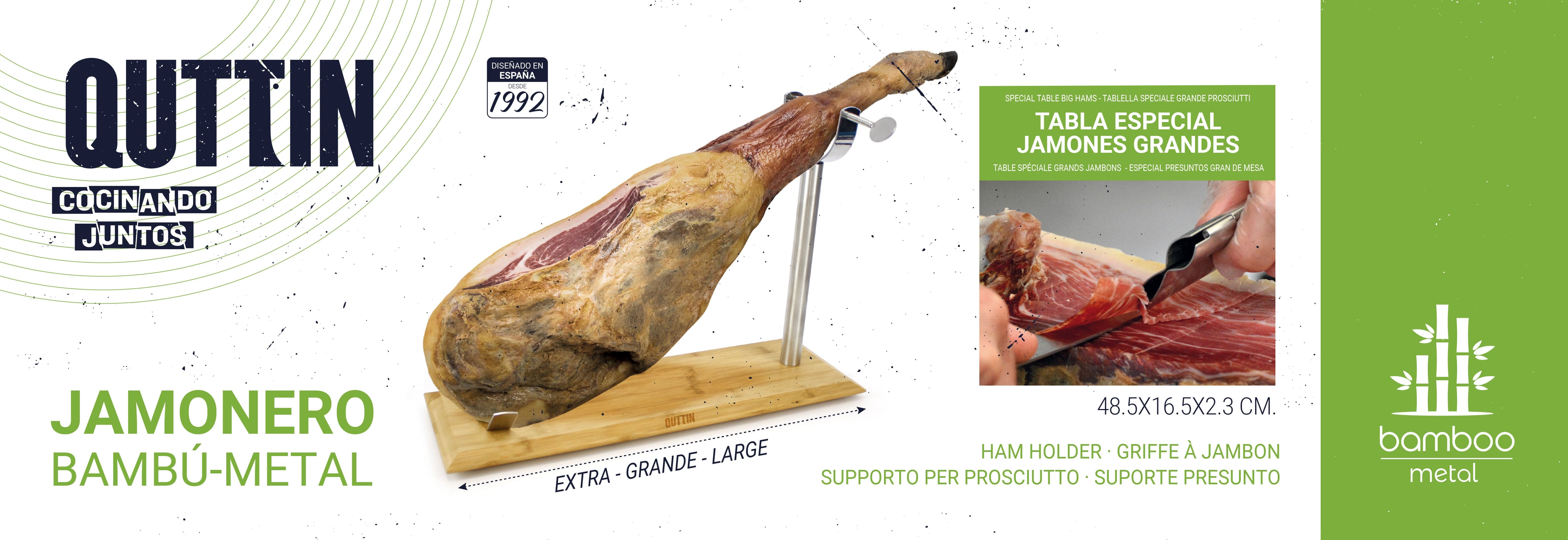 Suport pentru jambon din lemn si otel inoxidabil, Quttin Natural / Argintiu, l48,5xA16,5xH2,3 cm (5)