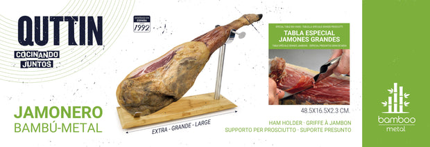 Suport pentru jambon din lemn si otel inoxidabil, Quttin Natural / Argintiu, l48,5xA16,5xH2,3 cm (5)
