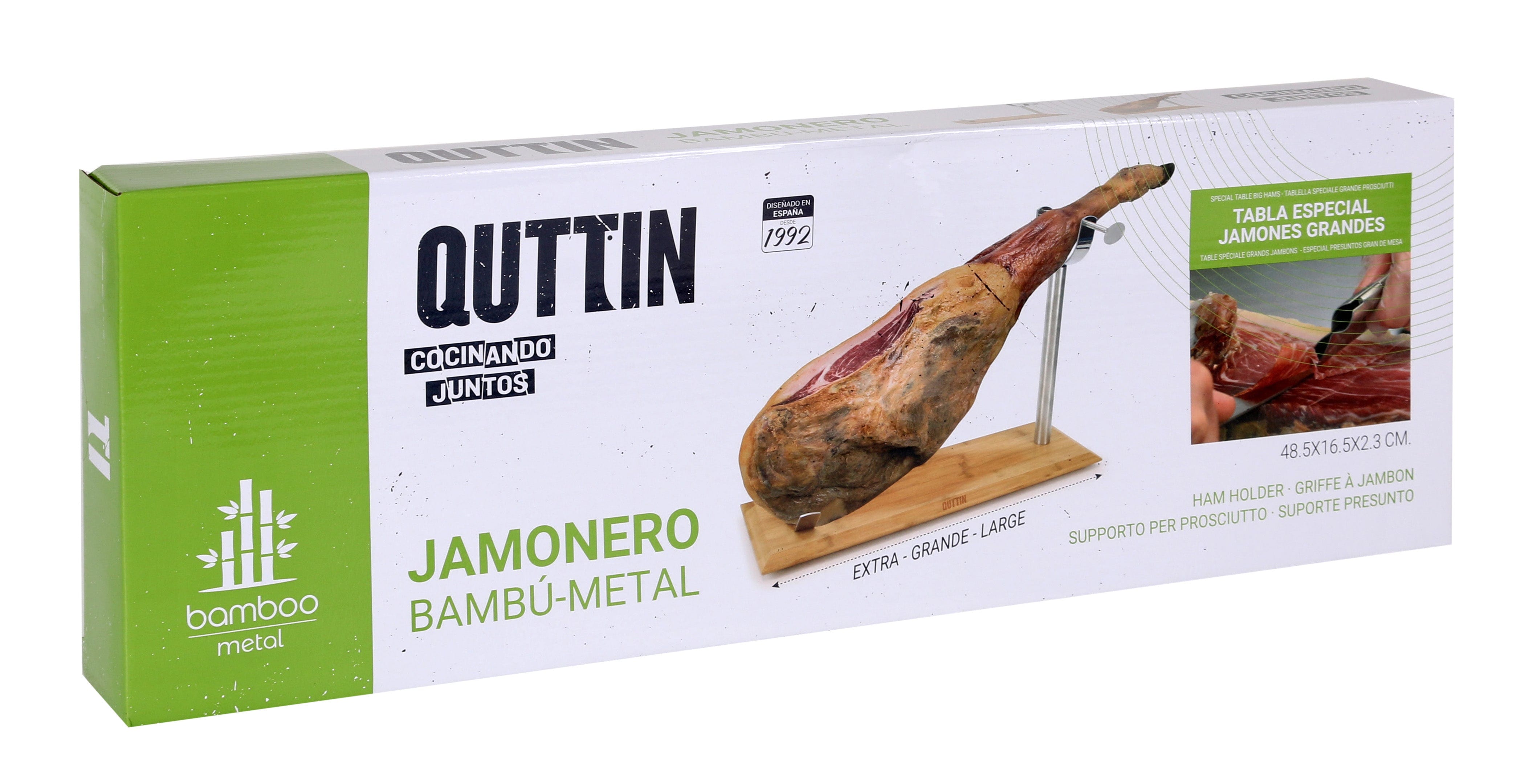 Inde Soler Hispania Suport pentru jambon din lemn si otel inoxidabil, Quttin Natural / Argintiu, l48,5xA16,5xH2,3 cm