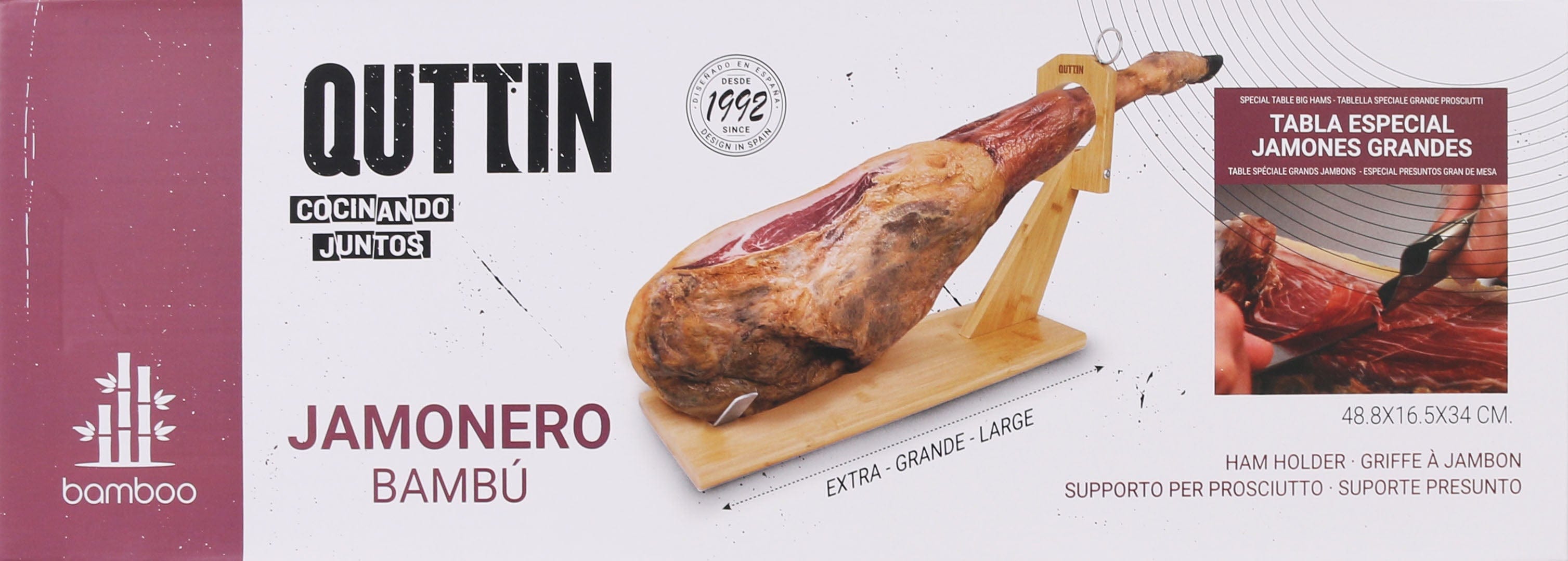 Inde Soler Hispania Suport pentru jambon din lemn si otel inoxidabil, Quttin Natural / Argintiu, l48,8xA16,5xH34 cm