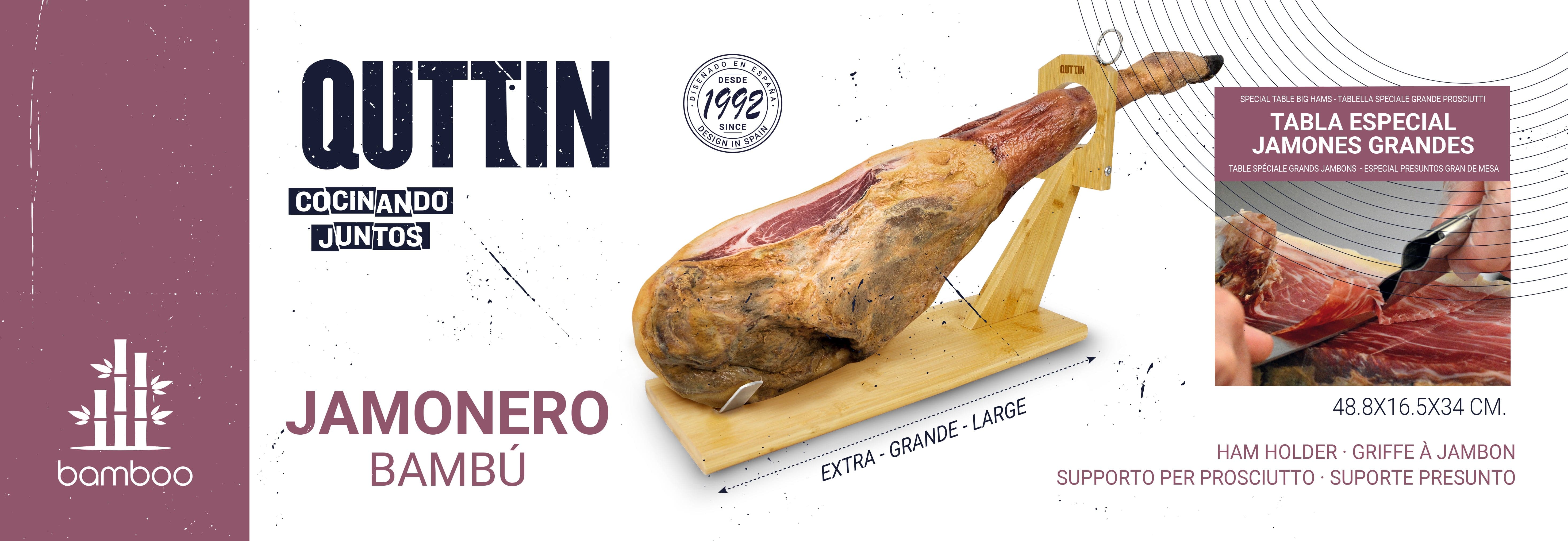 Suport pentru jambon din lemn si otel inoxidabil, Quttin Natural / Argintiu, l48,8xA16,5xH34 cm (6)