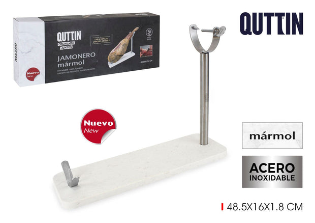 Suport pentru jambon din marmura si otel inoxidabil, Quttin Marmura / Argintiu, l48,5xA16xH1,8 cm