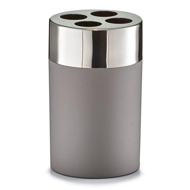 BFSummer Suport pentru periuta din plastic si inox, Taupe matte, Ø 6,5xH11 cm