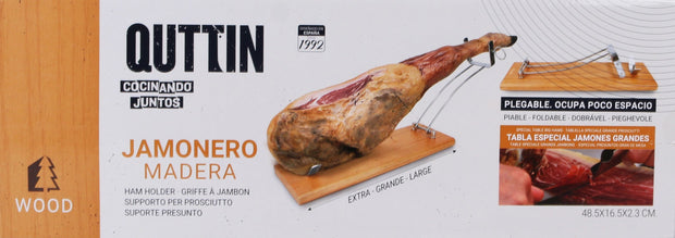 Suport pliabil pentru jambon din lemn si otel inoxidabil, Quttin Natural / Argintiu, l48,5xA16,5xH2,3 cm (1)