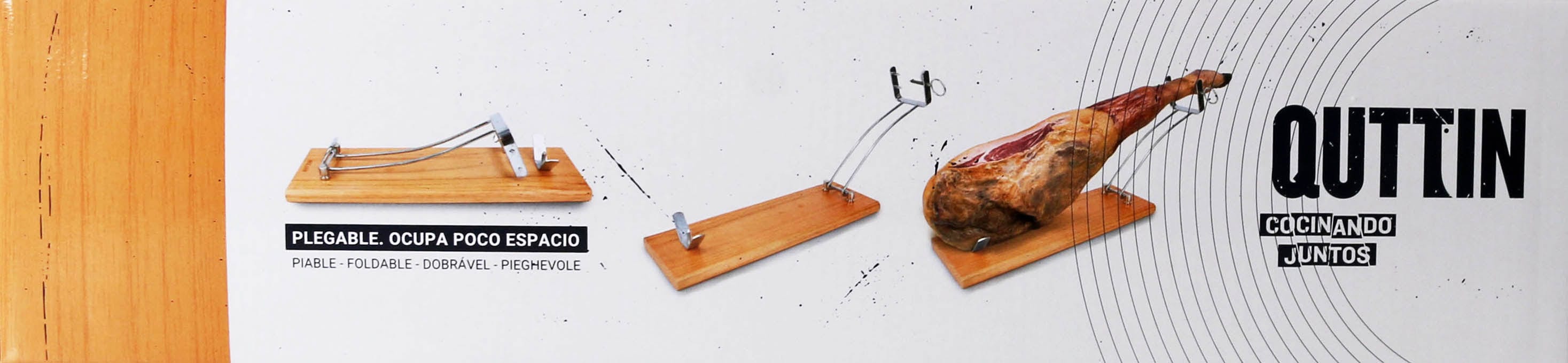 Suport pliabil pentru jambon din lemn si otel inoxidabil, Quttin Natural / Argintiu, l48,5xA16,5xH2,3 cm (2)