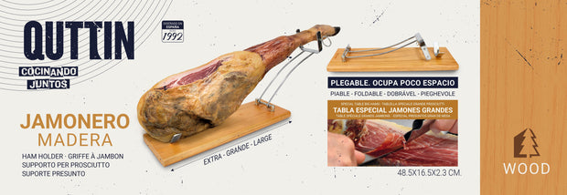 Suport pliabil pentru jambon din lemn si otel inoxidabil, Quttin Natural / Argintiu, l48,5xA16,5xH2,3 cm (7)