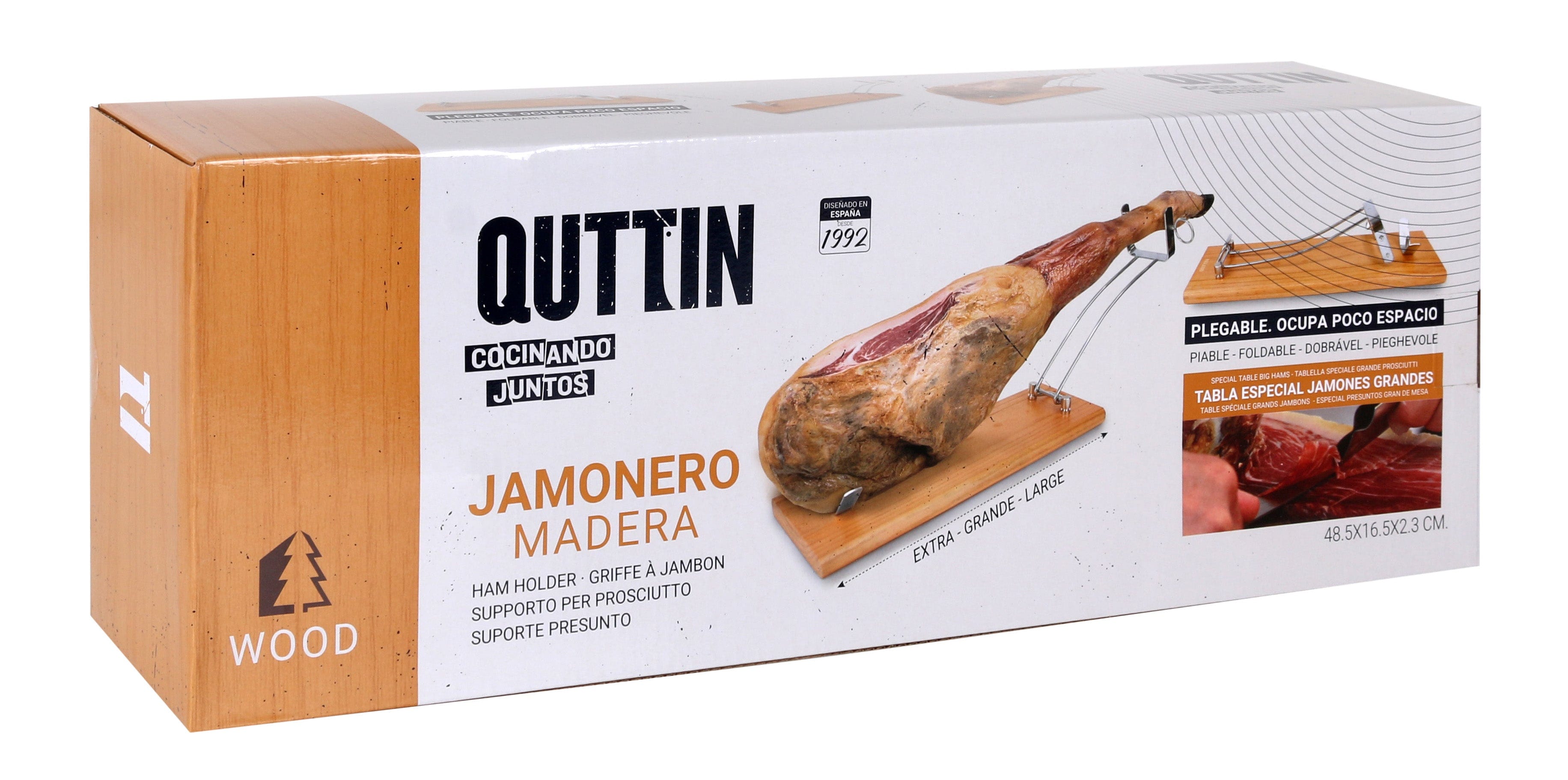 Suport pliabil pentru jambon din lemn si otel inoxidabil, Quttin Natural / Argintiu, l48,5xA16,5xH2,3 cm (8)