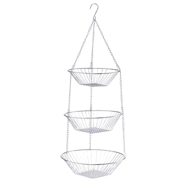 Suport suspendabil din metal pentru fructe, cu 3 nivele, Basket Crom, Ø25,5xH72 cm
