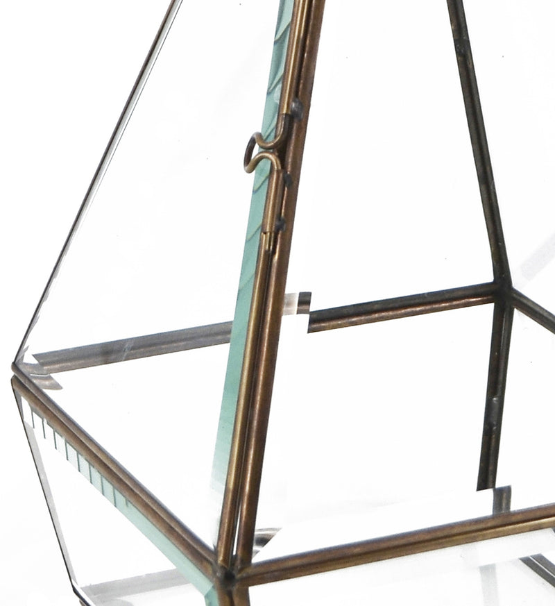 Felinar decorativ din sticla si metal, Pyramid Bezel Small Transparent / Alama, L13xl13xH22 cm (3)
