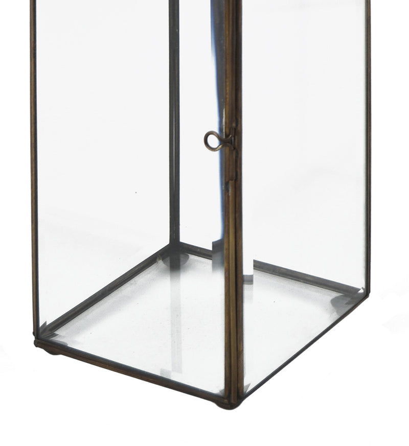 Felinar decorativ din sticla si metal, Rectangular Bezel Small Transparent / Alama, L11xl11xH30 cm (2)