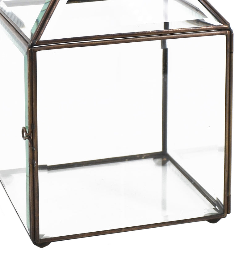 Felinar decorativ din sticla si metal, Square Bezel Large Transparent / Alama, L17xl17xH25 cm (2)
