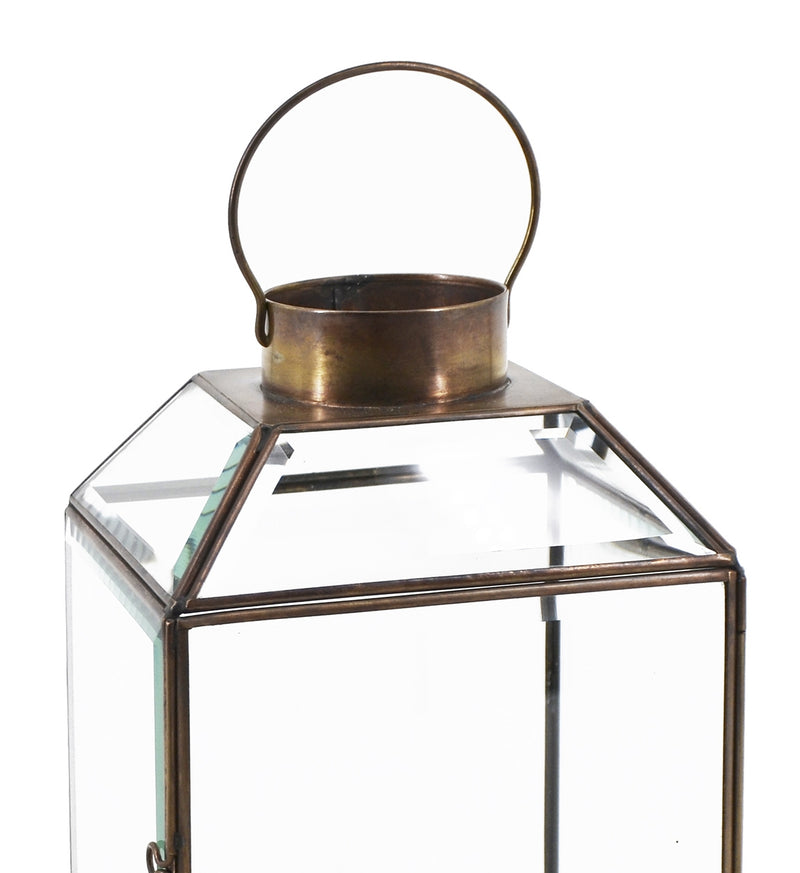 Felinar decorativ din sticla si metal, Square Bezel Large Transparent / Alama, L17xl17xH25 cm (1)