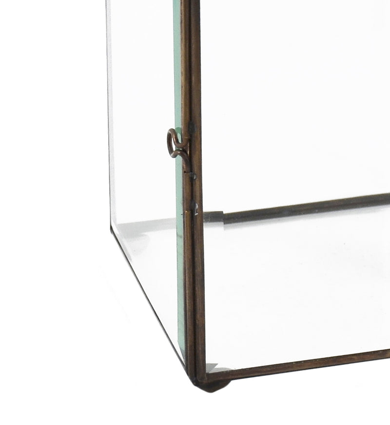 Felinar decorativ din sticla si metal, Square Bezel Large Transparent / Alama, L17xl17xH25 cm (3)