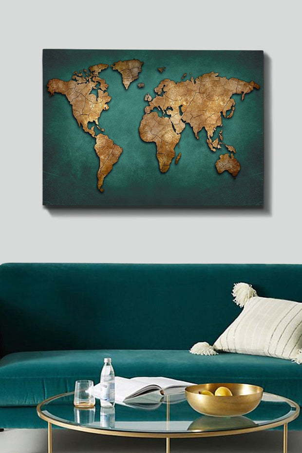 Asir Tablou Canvas Map 116 Verde / Auriu, 100 x 70 cm