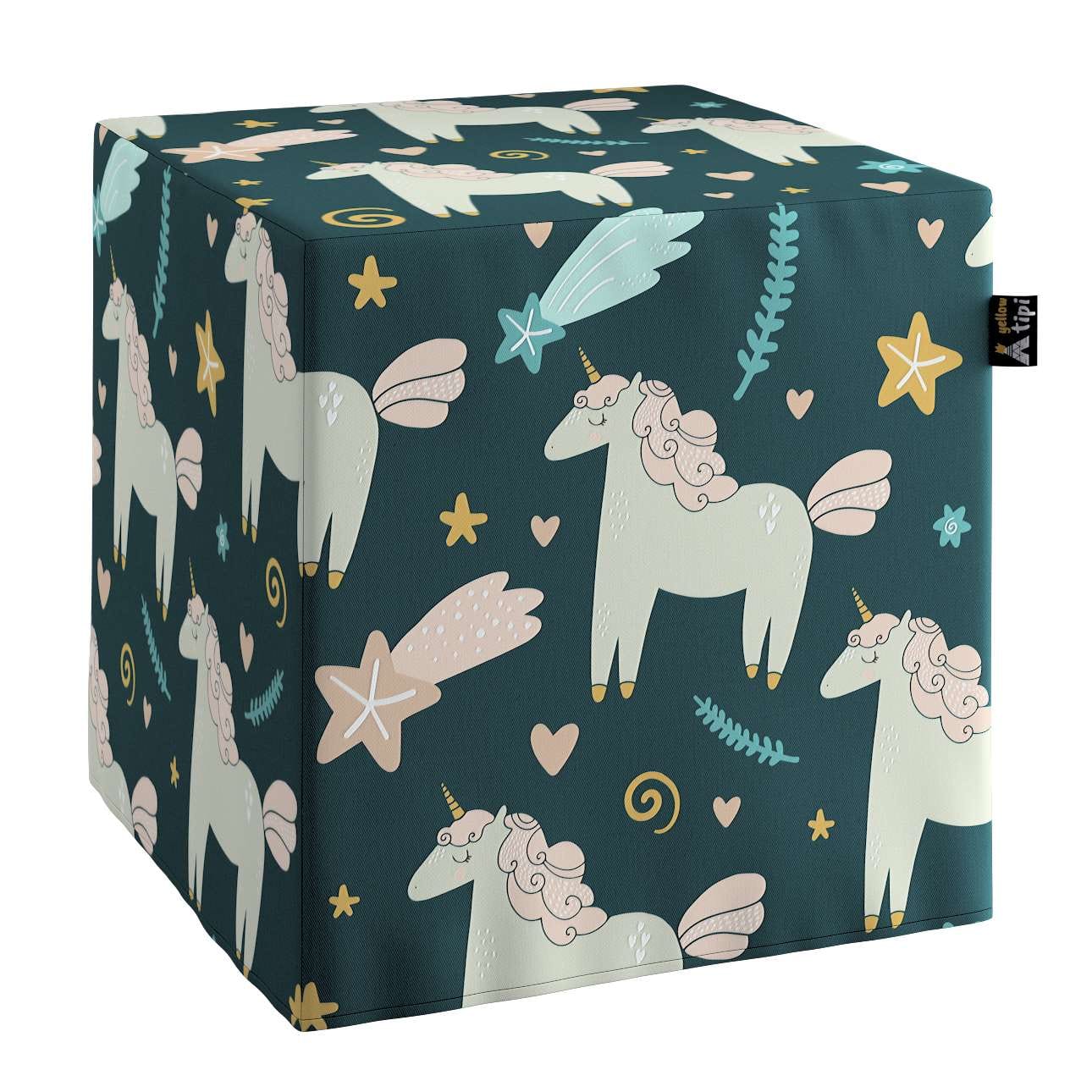Taburet pentru copii, tapitat cu stofa, Magic Unicorn Albastru, l40xA40xH40 cm