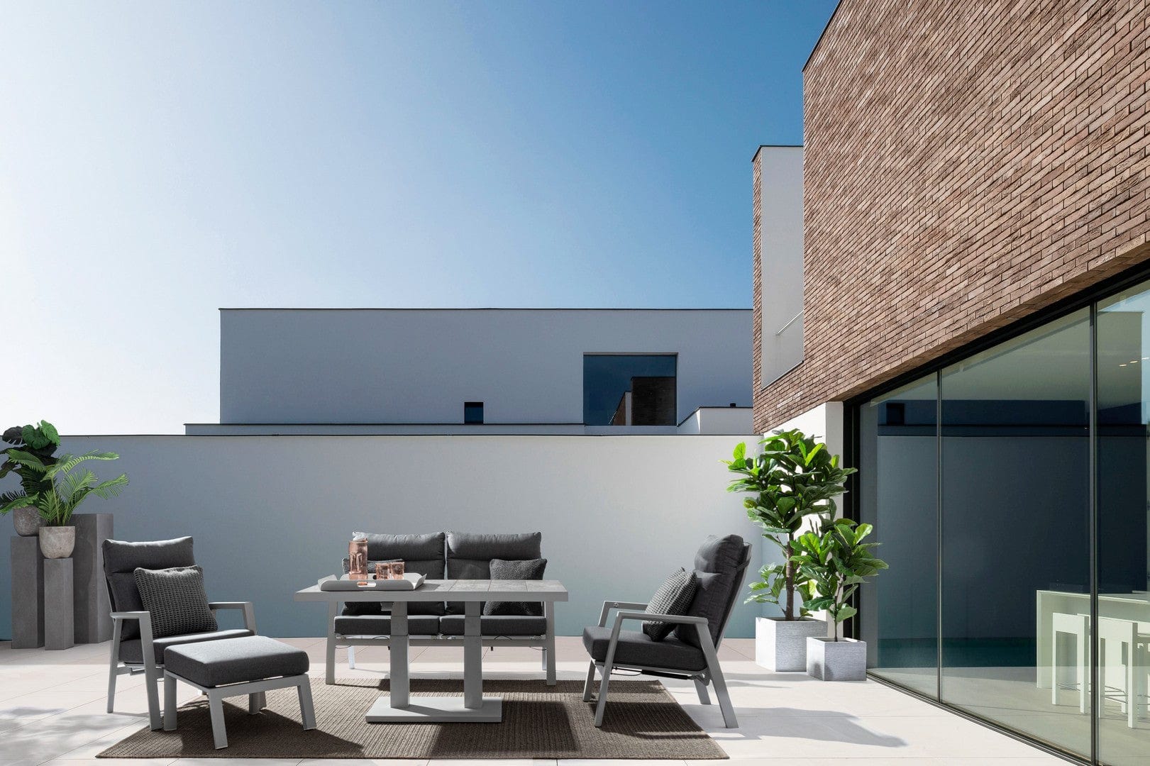 Taburet pentru terasa / gradina, din aluminiu si material textil, Kledi Gri, l60xA59xH43 cm (9)