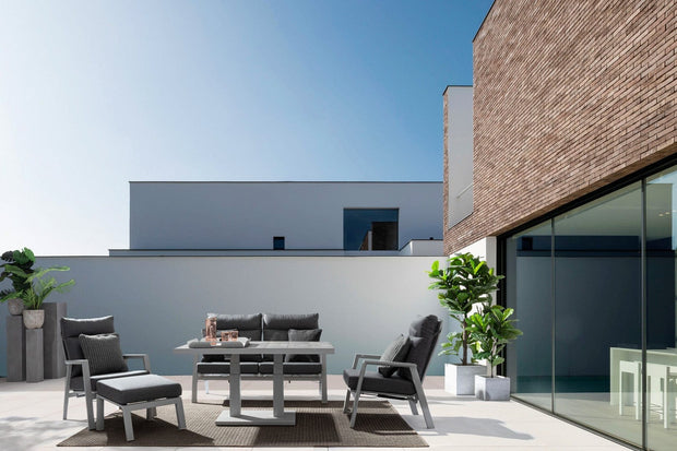 Taburet pentru terasa / gradina, din aluminiu si material textil, Kledi Gri, l60xA59xH43 cm (9)