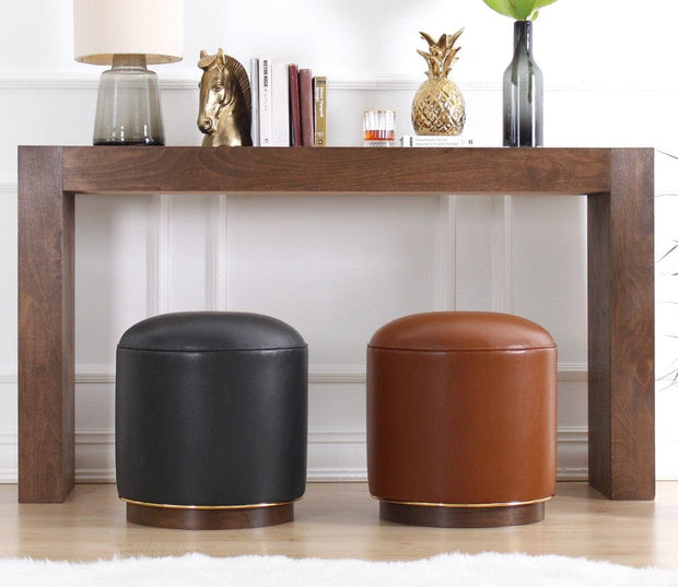 Taburet tapitat cu piele ecologica, Milotte Antracit, Ø42xH43 cm (3)