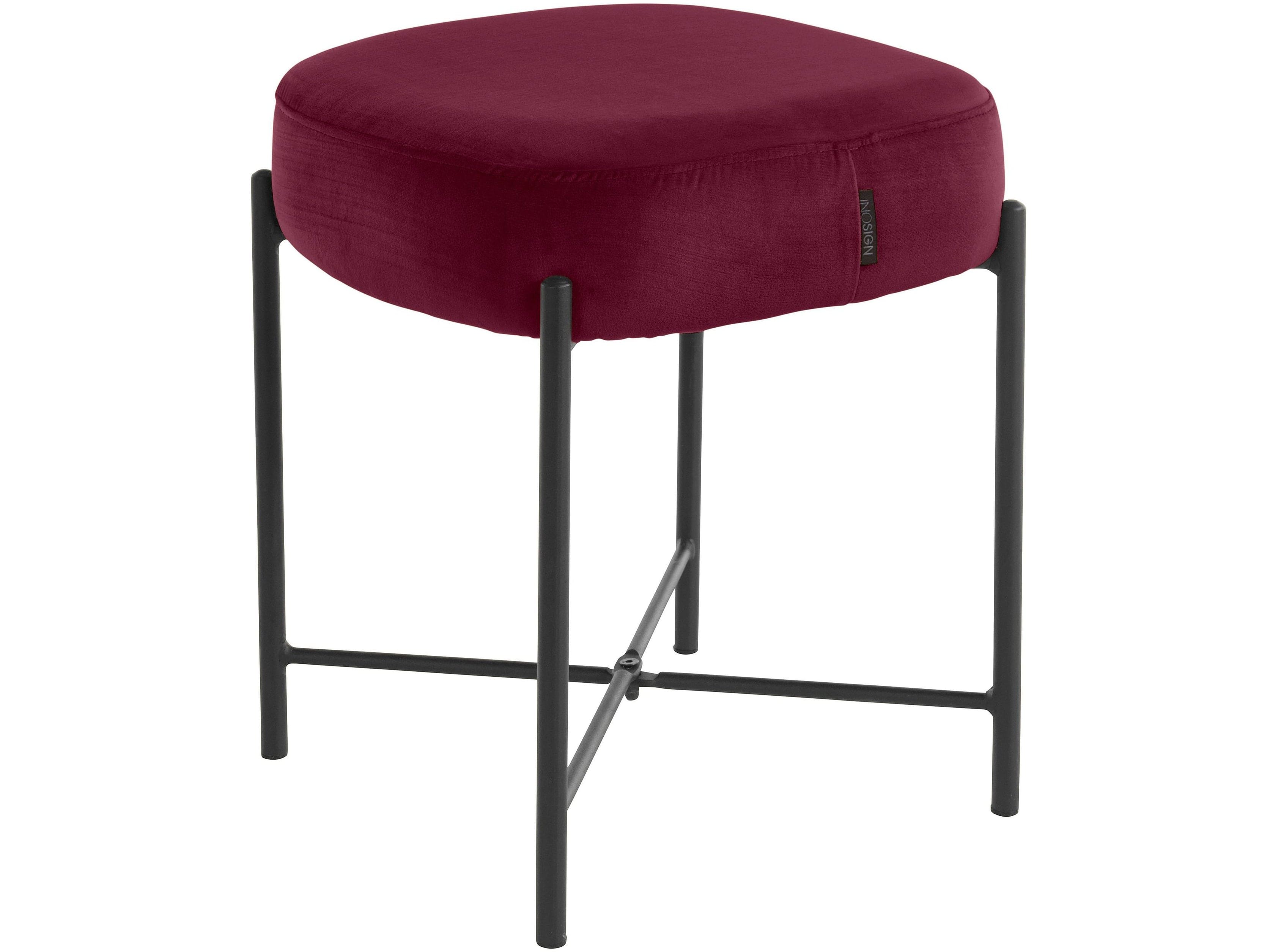 Dorel Home Taburet tapitat cu stofa, Berry Velvet Bordeaux / Negru, l37xA37xH43 cm