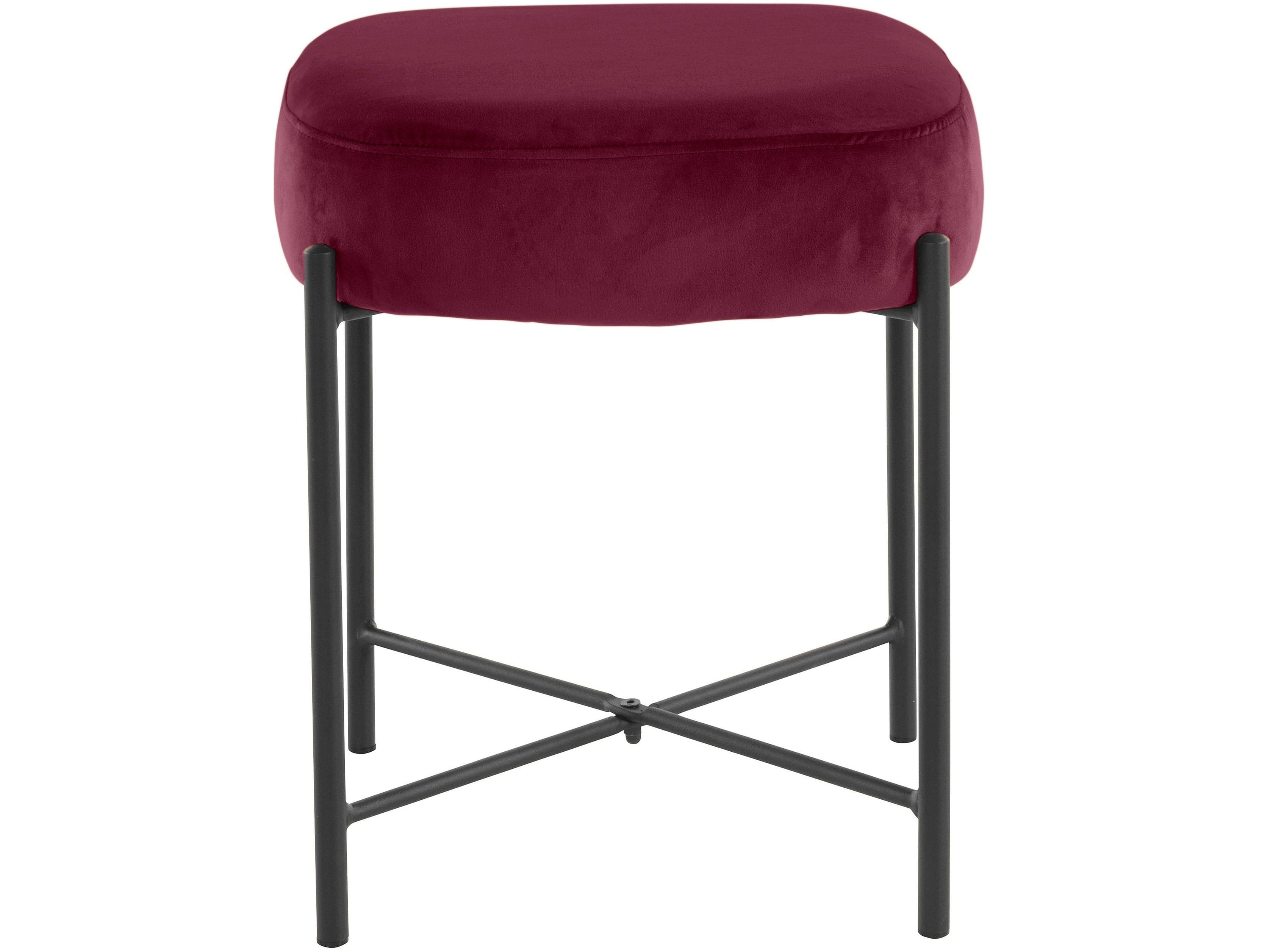 Dorel Home Taburet tapitat cu stofa, Berry Velvet Bordeaux / Negru, l37xA37xH43 cm