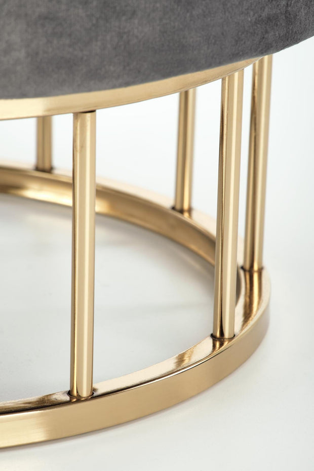 Taburet tapitat cu stofa, cu spatiu de depozitare si picioare metalice Minty Gri / Auriu, Ø37xH41 cm (4)