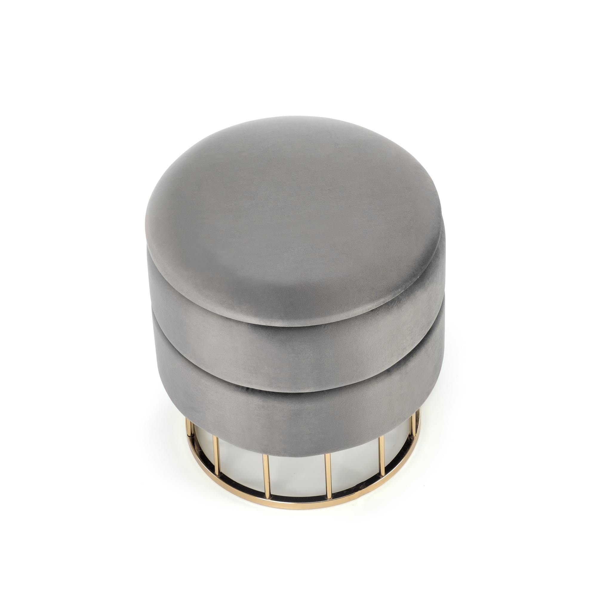 Taburet tapitat cu stofa, cu spatiu de depozitare si picioare metalice Minty Gri / Auriu, Ø37xH41 cm (6)