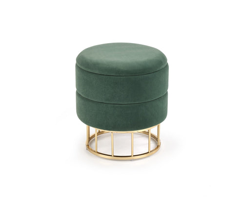 Taburet tapitat cu stofa, cu spatiu de depozitare si picioare metalice Minty Verde / Auriu, Ø37xH41 cm