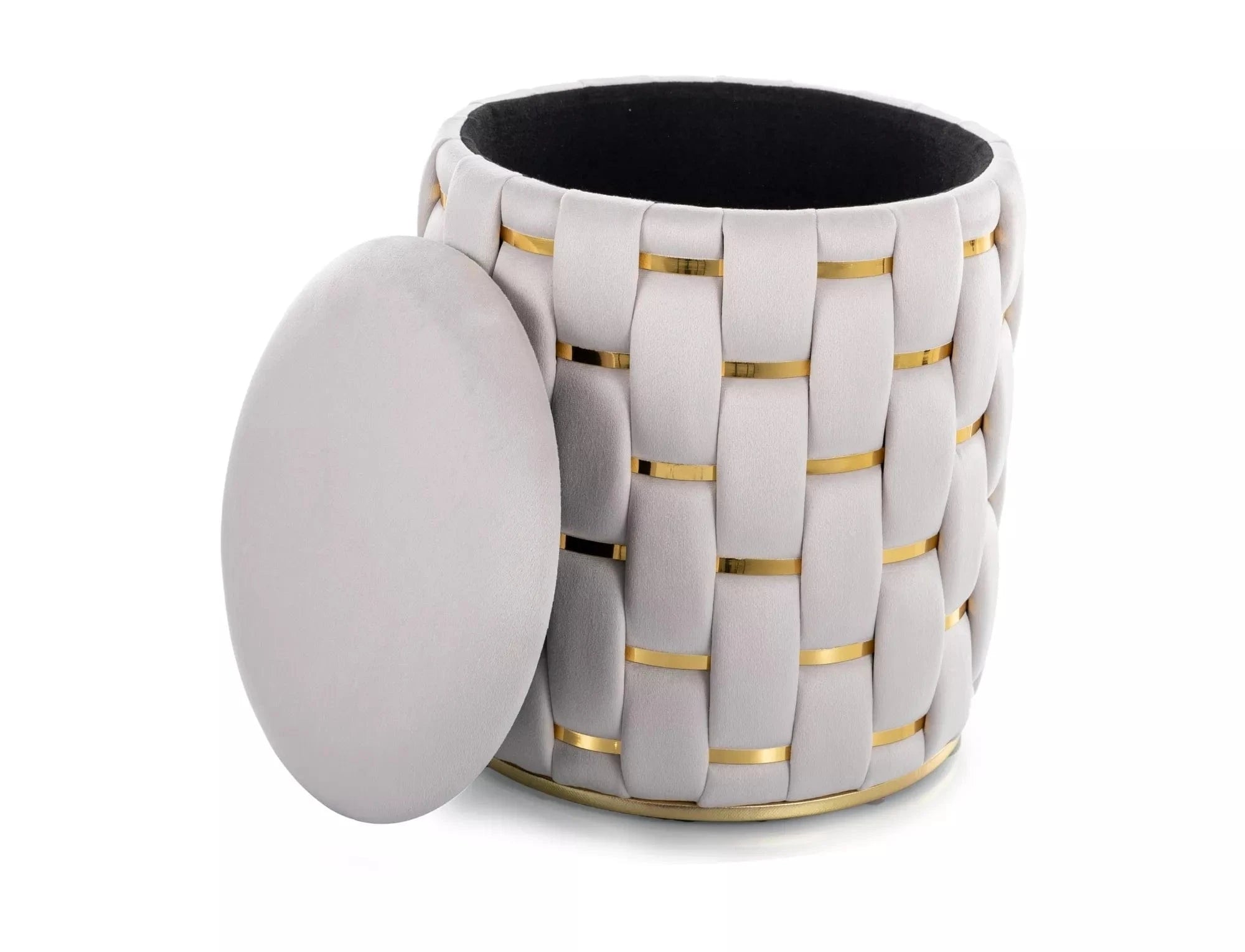 Signal Taburet tapitat cu stofa, cu spatiu de depozitare, Tiaris Velvet Bej, Ø37xH42 cm