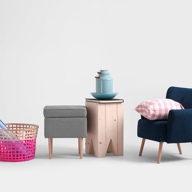 Taburet tapitat cu stofa, Edi Multicolor, l40xA40xH50 cm (2)