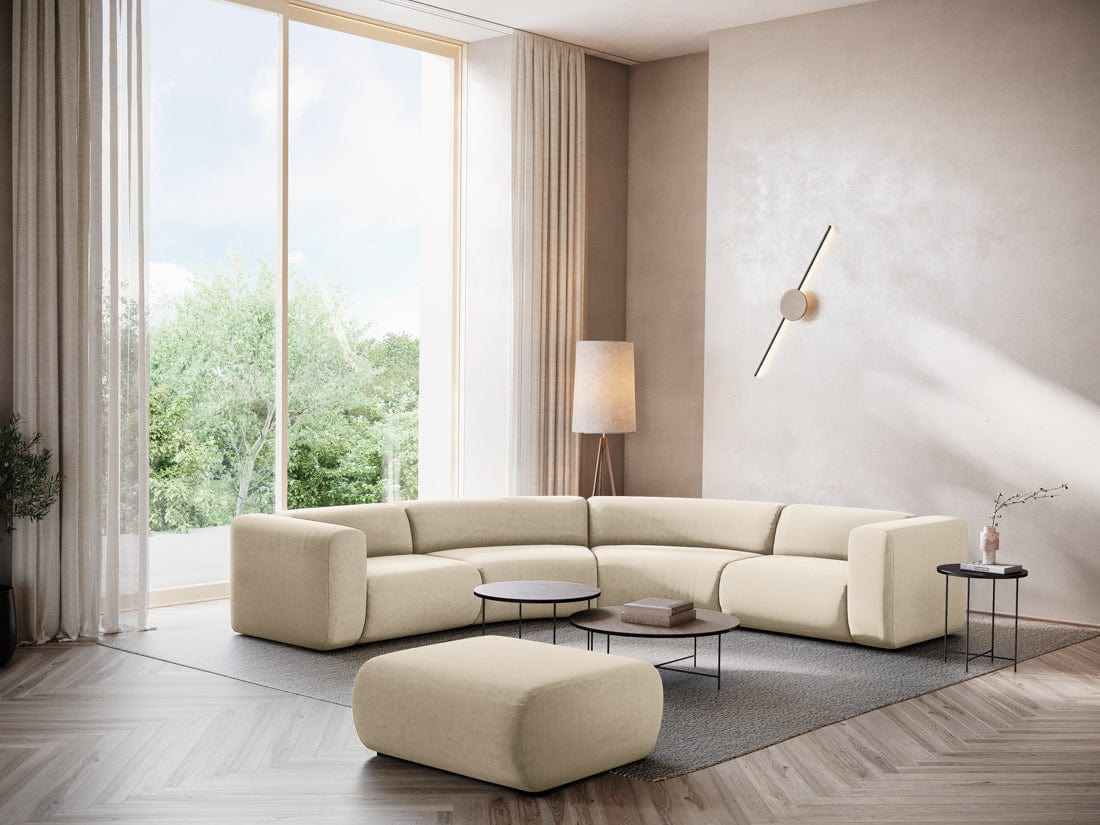 Makamii Taburet tapitat cu stofa, Ekahi Velvet C20 Bej Deschis / Negru, l94xA89xH40 cm