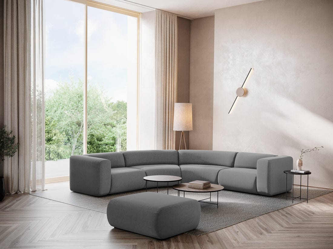 Makamii Taburet tapitat cu stofa, Ekahi Velvet C4 Gri / Negru, l94xA89xH40 cm