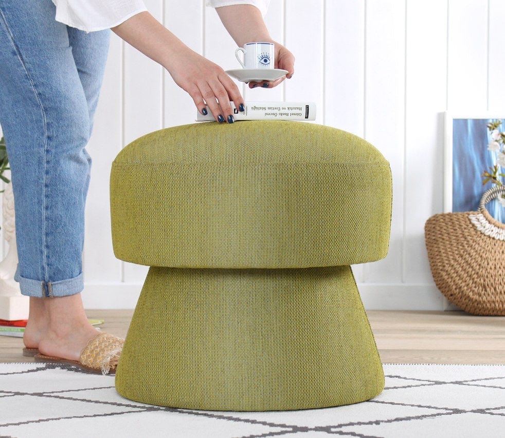 Asir Taburet tapitat cu stofa, Endor Verde Olive, Ø48xH45 cm