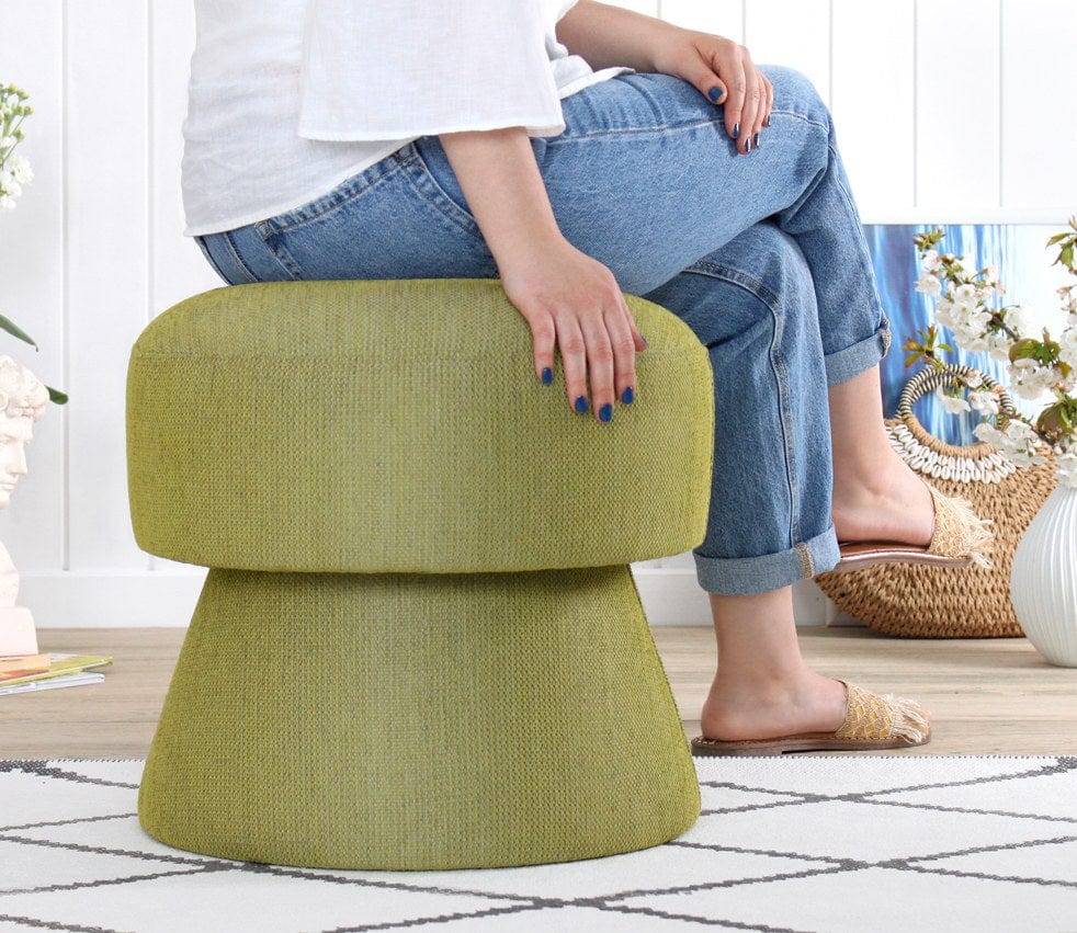 Asir Taburet tapitat cu stofa, Endor Verde Olive, Ø48xH45 cm