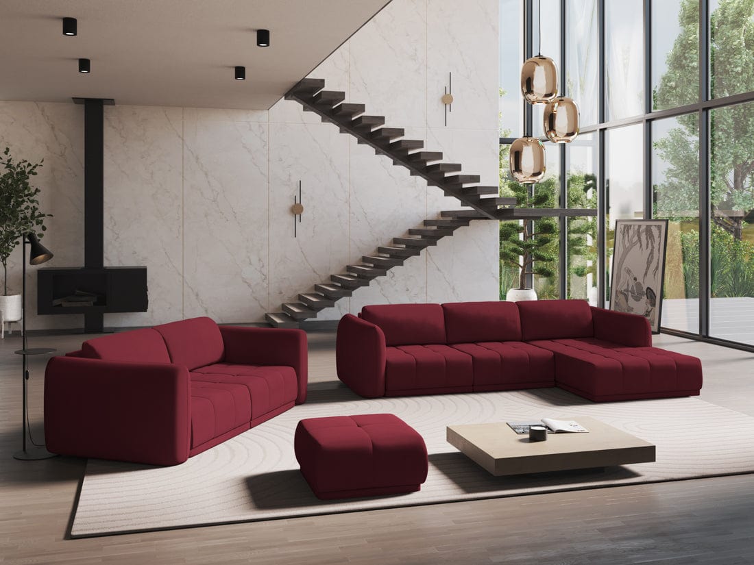 Makamii Taburet tapitat cu stofa, Hoku C10 Bordeaux / Negru, l60xA60xH35 cm