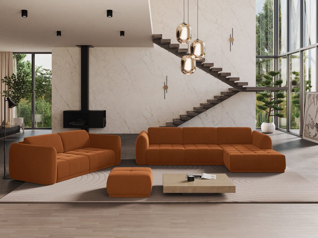 Makamii Taburet tapitat cu stofa, Hoku Velvet C12 Caramiziu / Negru, l60xA60xH35 cm