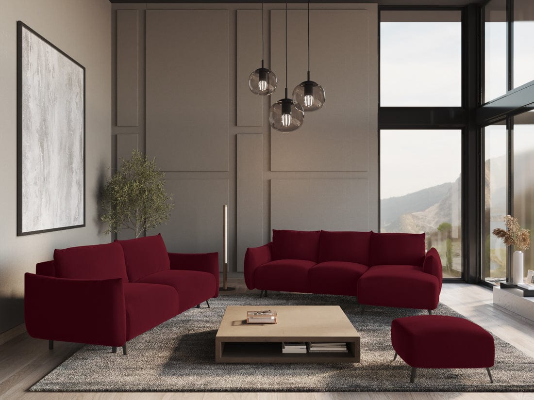 Makamii Taburet tapitat cu stofa, Malie Velvet C14 Burgundy / Negru, l65xA65xH44 cm