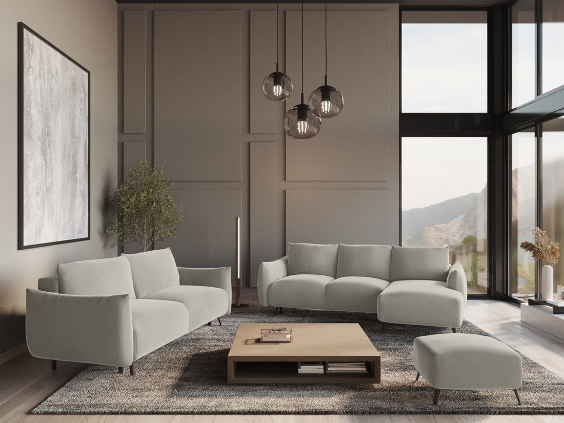 Makamii Taburet tapitat cu stofa, Malie Velvet C6 Gri Deschis / Negru, l65xA65xH44 cm