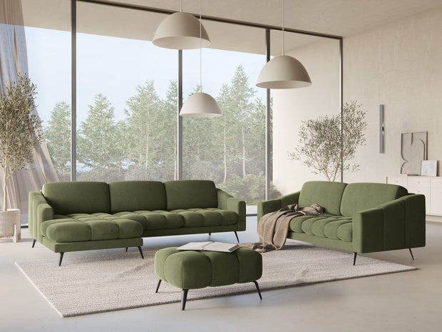 Makamii Taburet tapitat cu stofa, Nalu Velvet C11 Verde Olive / Negru, l78xA60xH41 cm