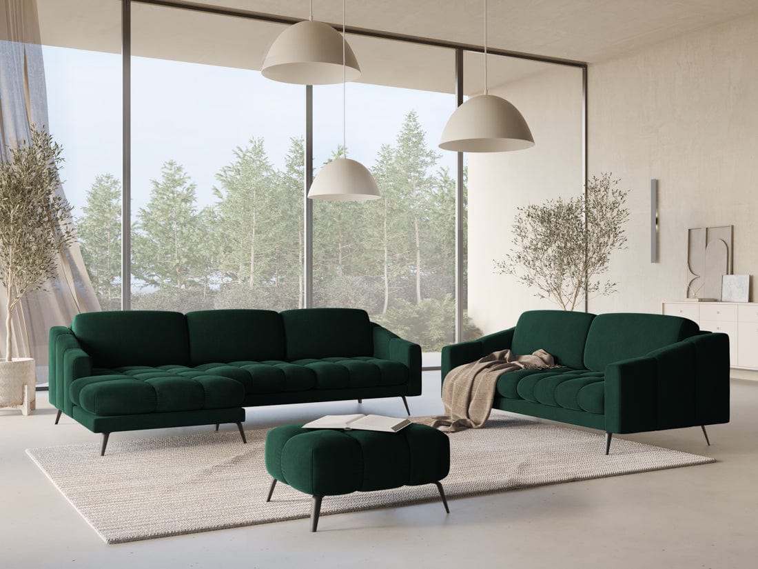 Makamii Taburet tapitat cu stofa, Nalu Velvet C12 Verde / Negru, l78xA60xH41 cm