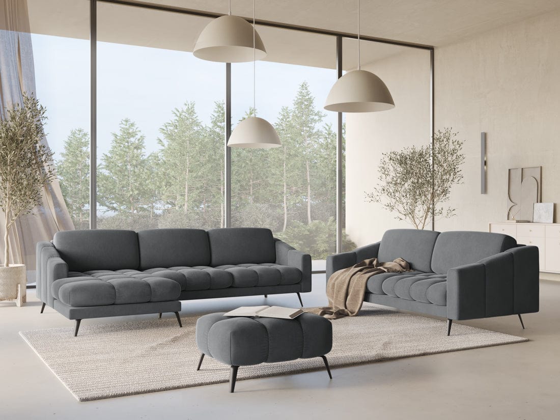 Makamii Taburet tapitat cu stofa, Nalu Velvet C21 Gri Inchis / Negru, l78xA60xH41 cm