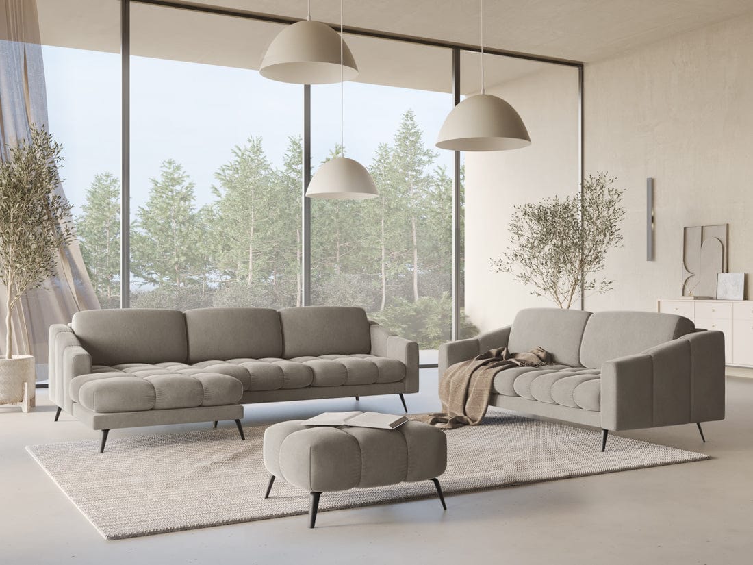 Makamii Taburet tapitat cu stofa, Nalu Velvet C3 Cappuccino / Negru, l78xA60xH41 cm