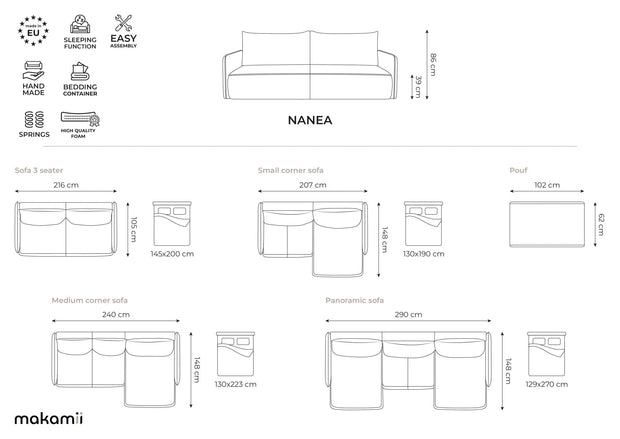Makamii Taburet tapitat cu stofa, Nanea C4 Albastru Deschis / Negru, l102xA62xH40 cm