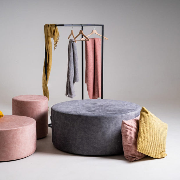 Taburet tapitat cu stofa, Sari Gri, Ø100xH45 cm (1)