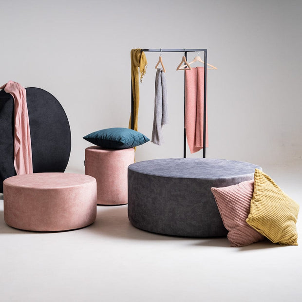 Taburet tapitat cu stofa, Sari Gri, Ø100xH45 cm (2)