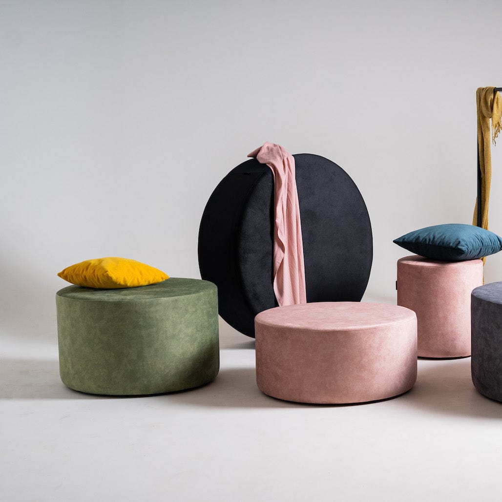 Taburet tapitat cu stofa, Sari Verde, Ø70xH45 cm (2)