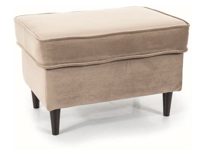Taburet tapitat cu stofa si picioare din lemn, Ron Velvet Bej Inchis, l60xA40xH43 cm