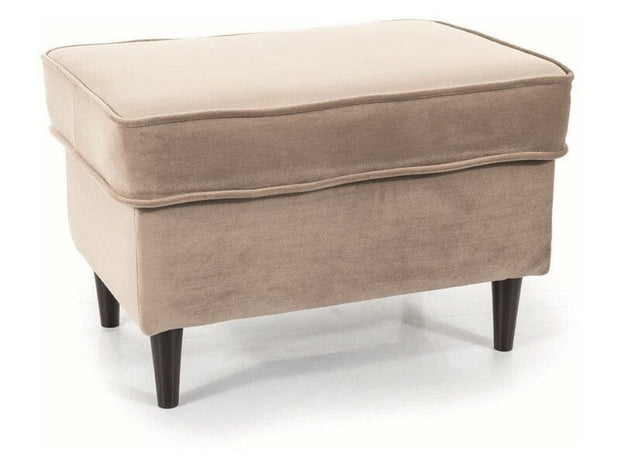 Taburet tapitat cu stofa si picioare din lemn, Ron Velvet Bej Inchis, l60xA40xH43 cm