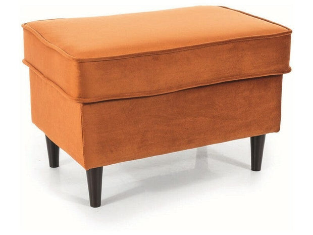 Taburet tapitat cu stofa si picioare din lemn, Ron Velvet Maro, l60xA40xH43 cm