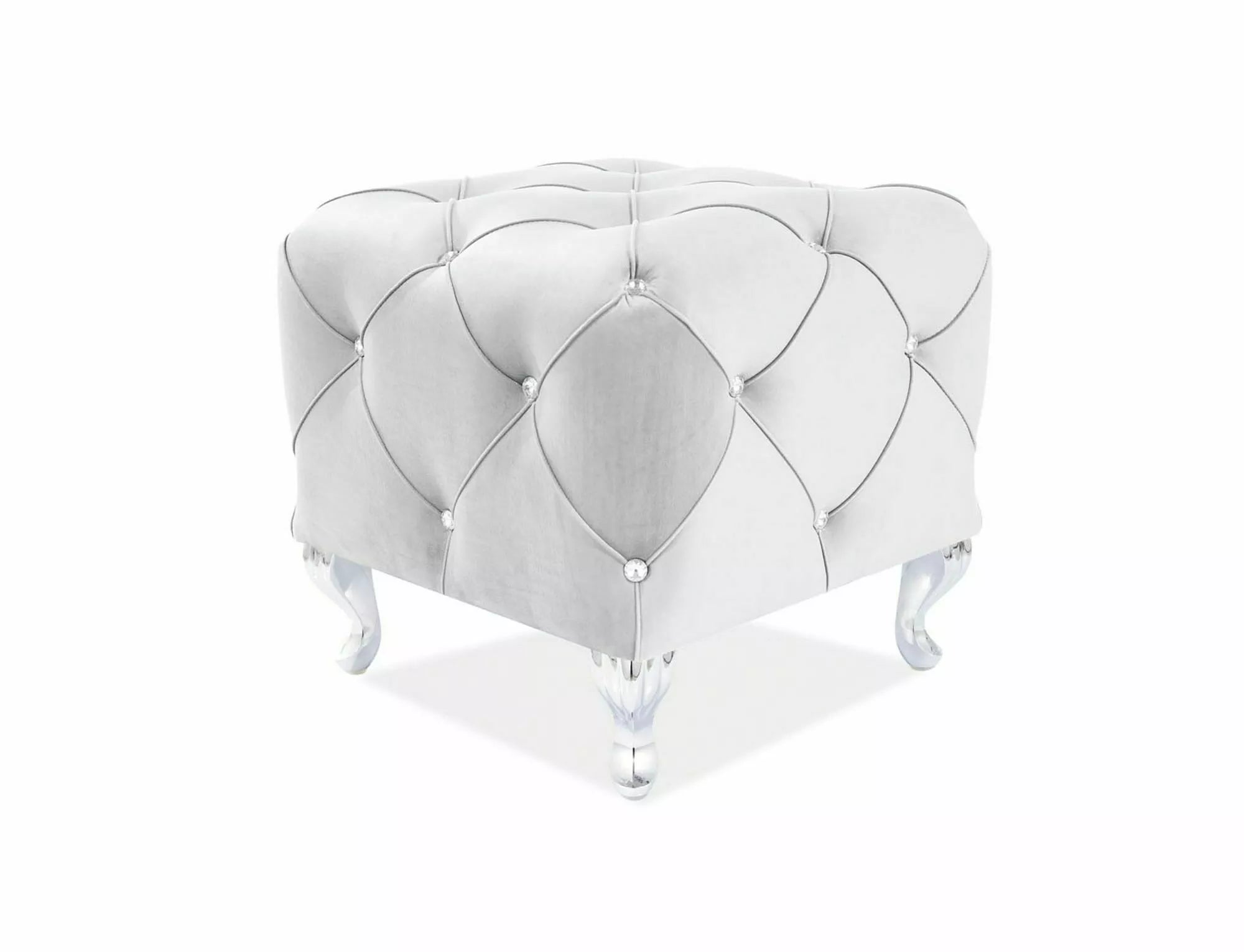 Taburet tapitat cu stofa si picioare metalice, Hestia K Gri Deschis / Argintiu, l50xA50xH46 cm