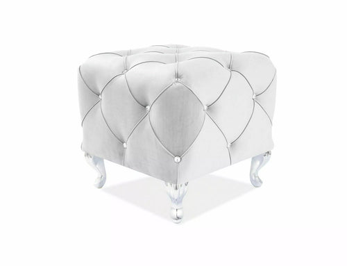 Taburet tapitat cu stofa si picioare metalice, Hestia K Gri Deschis / Argintiu, l50xA50xH46 cm